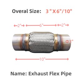 SUISFLXGRO Exhaust Flex Pipe 3"X6"/10" Universal Type 100% Stainless Steel For Heavy Duty and Cars