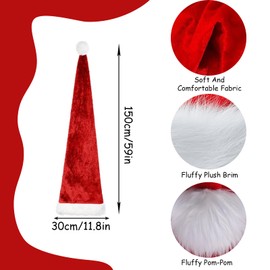 150cm Christmas Hats Santa Hat for Adults,Long Deluxe Velvet Xmas Santa Claus Hat,Unisex Velvet Comfort Christmas Party Hat Thicken Classic Fur for New Year Festive Christmas Party Supplies(Red)
