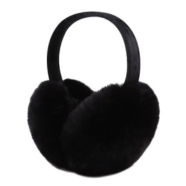 Peecabe Winter Women Earmuffs Faux Fur Girls Ear muffs Warm Unisex Kids Ear Covers Foldable Outdoor Boys Ear Warmers for Women (Black)