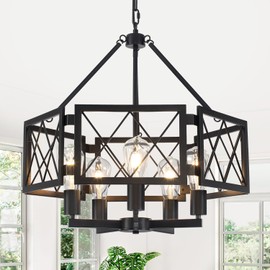 ZSMIHDOH Dining Room Light Fixtures,5-Light Modern Farmhouse Chandelier for High Ceilings, Foyer Light Fixture Industrial Metal Black Chandelier for Entryway Kitchen Stairway Living Room Light