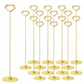 Urban Deco 16PK Table Number Holders 12 Inches Diamond Place Card Holder Metal Table Card Holders, Picture Holders For Tables, Card Holder Stand For Wedding Décor - Gold Sign Holder