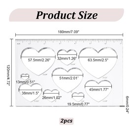 PandaHall PH 2 Pieces 9 in 1 Heart Inlay Template Router Stencils Template Acrylic Templates Drawing Scale Ruler Drawing Tool Measuring Tool for School Office Home Supplies Woodworking 18 x 12 cm