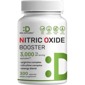 DEAL.SUPPLEMENT Oxido Nitrico y L-arginina Extra Fuerte Para Aumentar La Energia Muscular 300Ct