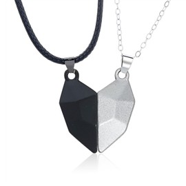 XMNIVATE 2 Pieces Geometric Heart Pendants, Romantic Couple Necklace, Magnetic Heart Necklace, Gift for Your Lover, Birthday, Valentine's Day, Anniversary, Honeymoon Gift