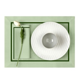 D'Moksha Homes Sage Green Linen Placemats with Forest Green Trim, Set of 4-14 x 19 Inch, 100% Pure Linen Cloth Placemats Sage & Forest Green for Summer, Easy Care Machine Washable