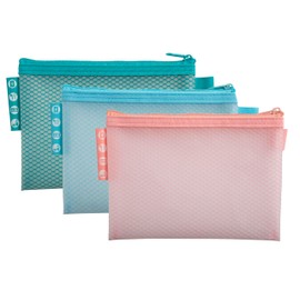 Exacompta - Ref 37120E - Pack of 3 Soft Plastic EVA Zipper Pouches - A6 Size - for Storing Supplies, Beauty Accessories - 3 Assorted Colors