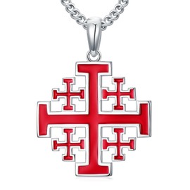 Swordgod Jerusalem Cross Necklace for Men 925 Sterling Silver Silver Cross Pendant with Stainless Steel Chain Faith Jewelry Protection Necklace Gift for Father Dad Son