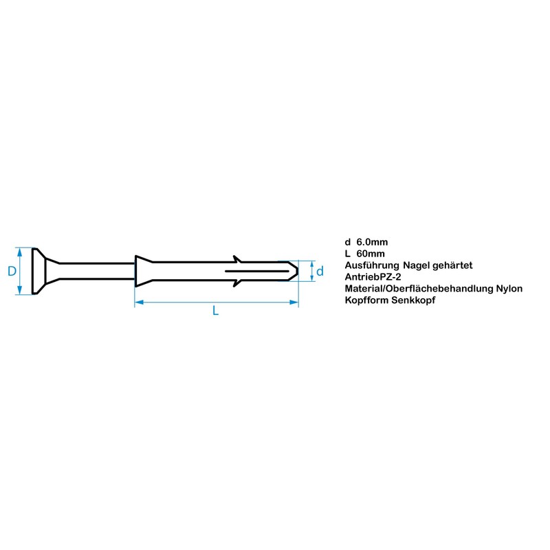 Design61 50 x Nail Dowels 6 x 60 mm with