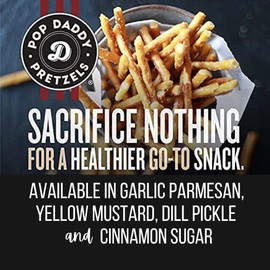 Pop Daddy Flavored Pretzel Sticks | Healthy Gourmet Pretzels Snack Packs | 1.5oz Variety Pack Pretzels | 48 Pack | Garlic Parmesan, Dill Pickle, Yellow Mustard, Cinnamon Sugar