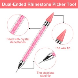 Erinde Dual-Ended Rhinestone Picker Tool, Acrylic Handle Wax Pencil, Diamond Painting Dotting Pen for DIY Nail Art With 2 Extra Tips, Pink