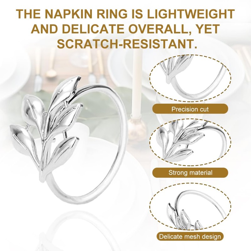 Napkin Rings,12 PCS Silver Napkin Rings Set,Table Decoration Napkins Rings,Table