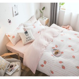 Strawberry Duvet Cover Set Twin Girls Cute Strawberry Fruit Print Bedding Set For Kids Baby Girls Bedroom Decor Lovely Vibrant Pink Red Comforter Cover Reversible Kawaii Style Bedspread Cover Zipper