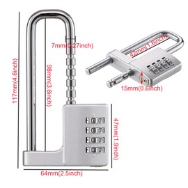 Cabinet Lock,Combination Padlock,U Shaped Padlock,Stainless Steel Gym Locker Lock Code Long Adjustable Shackle Lock for Outdoor, School, Gym, Sports lockers, Fences (Silver)
