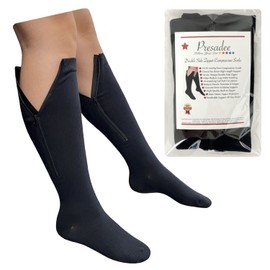 Presadee Double Side Zipper 20-30 mmHg Firm Compression Calf Leg Closed Toe Sock (Black, 2X-Large)
