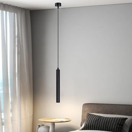 HOTUT Cylinder Pendant Lamp, Black, Modern Cylinder, Height Adjustable, 30 cm, Aluminium Chandelier, Long Pendant Light for Kitchen, Dining Room, Bedside Table, Bedroom, Bar