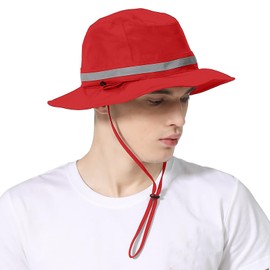 Huakunda Men's Waterproof Bucket Hat Quick Drying UV Protection Foldable Rain Hat Sun Hats Hiking Travel Fishing, red