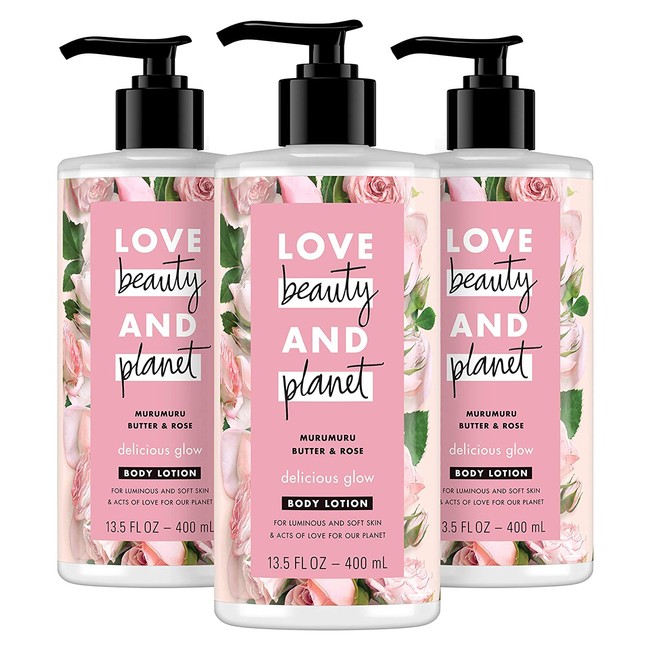 Love Beauty and Planet Delicious Glow Body Lotion For Soft, Glowing Skin Muru Butter & Rose Oil Paraben Free, Sulfate Free, and Vegan 13.5 oz 3 count