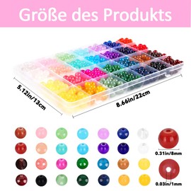 DIYDEC Pack of 504 8 mm Colourful Glass Beads for Crafts, 28 Colours, Round Colourful Craft Beads, Gemstones with Hole for Making Jewellery, Bracelets, DIY Crafts