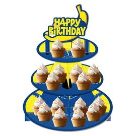 3 Tier Yellow Birthday Cupcake Stand Party Decorations, Yellow Cartoon Dessert Cupcake Stand Party Supplies
