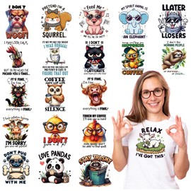 Eiapadeor Sarcastic Iron on Transfers Stickers - 20 Pcs Funny Animals Iron on Patches for T-Shirts Dtf Transfers Ready to Press Heat Transfer Vinyl Decals for Clothes Bag Pillow Fabric Décor