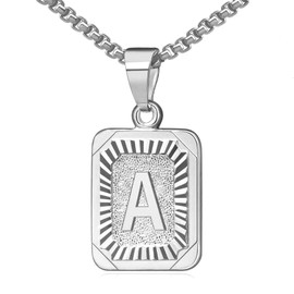 OIDEA Necklace with Letter A-Z, Silver Gold, Charm, for Men/Women, A-Z Letter Pendant, Rectangle Dog Tag Chain, Stainless Steel Wheat Chain, Jewellery Gift for Men and Women, Stainless Steel