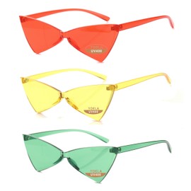 Yoela Triangle Thick Rimless Sunglasses One Piece Colored Transparent Sunglasses For Women and Men Yellow+red+green
