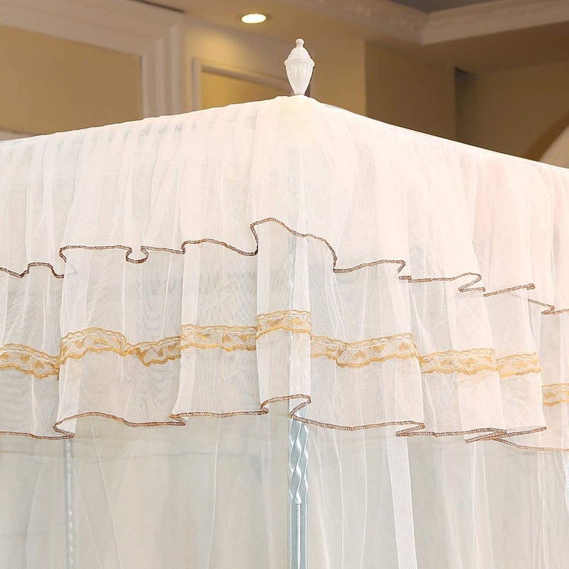 KIMISS Bed Curtain Bed Canopy White Polyester Luxury Princess Four