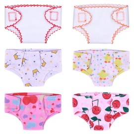 6 PCS Reborn Baby Doll Diapers Underwear Cute Pattern for 10-12 Inch Baby Dolls Reusable Doll Diapers Fits Realistic Baby Dolls