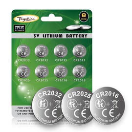 Toyohira CR2032 Lithium 3v Coin Battery Assorted cr2025 cr2016 Battery, 8 Pack (cr2032 Batteries 4PCS, CR2025 2PCS, CR2016 2PCS), Mercury-Free,Child Safety Features,Long Lasting Power
