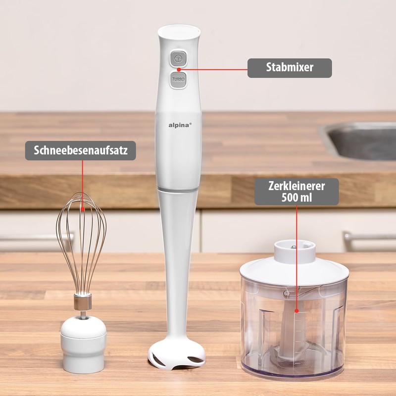 alpina Hand Blender Set - Purée Stick Chopper - Hand