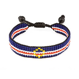 Cape Verde Flag Bracelet: Handmade Bracelet,Adjustable Beaded Boho-Style Rope Bangle with Patriotic Design