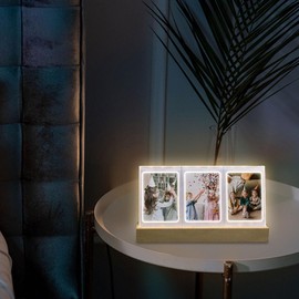 Instax Mini Picture Frame, Light Up Clear Acrylic Desk Photo Frame, 3 Inches 3 Openings Photo Display Stand for Polaroid Instant Photo, Gift for Friends