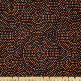 Lunarable Yellow and Red Fabric by The Yard, Australian Aboriginal Geometric Pattern Dotted Circular Oriental Elements, Microfiber Fabric for Arts and Crafts Textiles & Decor, 2 Yards, Brown