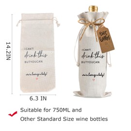 Julont 2 Pcs Pregnancy Announcement Wine Bag New Mom Dad Pregnancy Announcement for Grandparents Parents Aunt friends with 2 Pcs Kraft Blessing Cards and natural jute rope