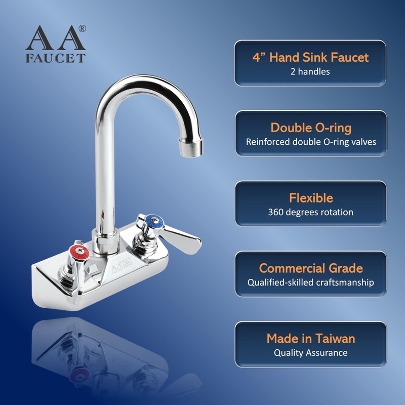 AA Faucet 4" Wall Mount Commercial Hand Sink Faucet with