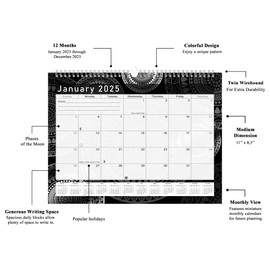 2025 Monthly Spiral-Bound Wall/Desk Calendar - 12 Months Desktop/Wall Blotter Calendar/Planner - Black&White - (Edition #012)