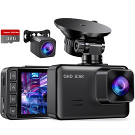 Dash Cam Front and Rear, 2’’ IPS Display Mini Car Camera, 2.5K+1080P Full HD Dashcams for Cars with G-Sensor, 170°Wide Angle, 24H Parking Mode, Loop Recording, Night Vision, 32GB Card Included