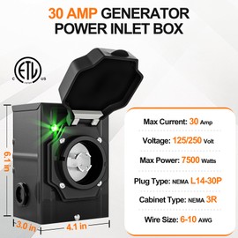 UEAKPIC 30 Amp Generator Inlet Box with Green Safety Light, NEMA L14-30P Power Inlet Box for 4 Prong Generator Cord, ETL Listed 125/250 Volt, 7500 Watts for RV, Outdoor