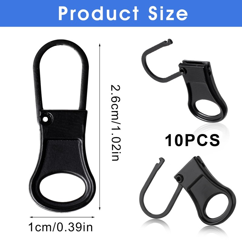 Ouligay 10pcs Zipper Pull Replacement Detachable Zipper Pull Tab Metal