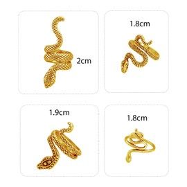 DAZZLUXE 4 Piece Ring Snake Jewelry Snake Ring Golden Snake Ring Open Vintage Snake Ring Snake Ring Gold Medusa Jewelry Ring, Metal