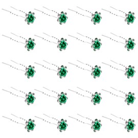ZOUIQSS 20 Pack (Green) Crystal Hair Pins Rose Flower Rhinestone Hair Clips for Bridal Wedding Women Hair Accessories with Transparent Container