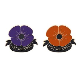 Enamel Poppy Flower Brooches Pin Set for Women Men Veterans Cute Red Purple Lest We Forget Statement Badges Lapel Pins Remembrance Memorial Jewelry Souvenir Gifts 2 Pieces