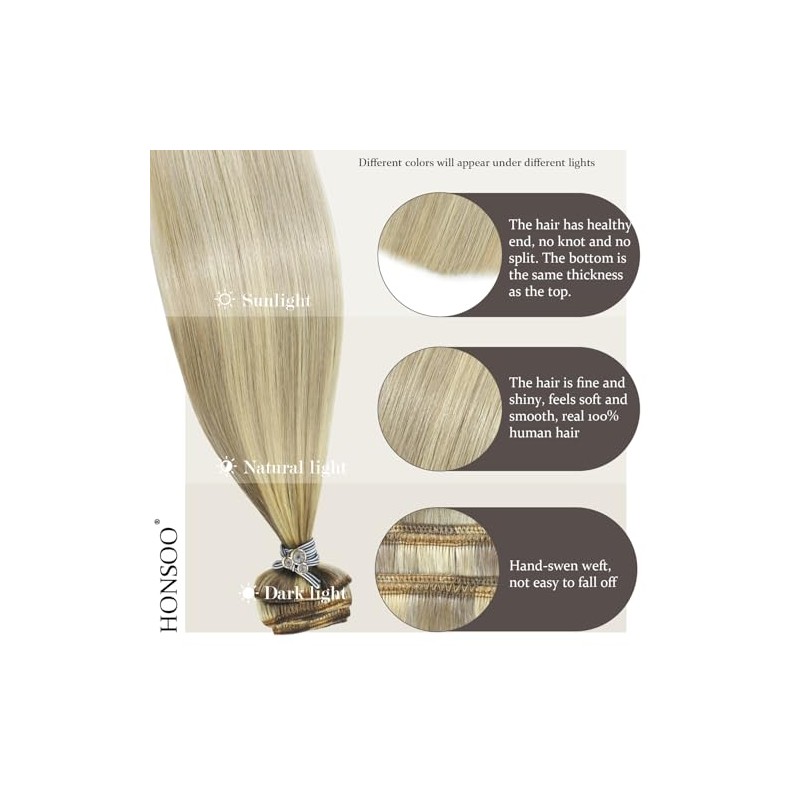 Honsoo Extensiones de cabello natural rubio decolorado mixto, 50,8 cm,