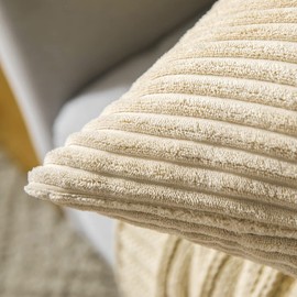 MIULEE Pack of 2, Corduroy Pillow Covers Soft Soild Striped Throw Pillow Covers Set Decorative Square Cushion Cases Pillowcases for Sofa Bedroom Couch 16 x 16 Inch, Beige
