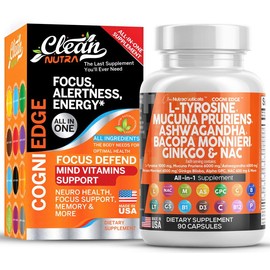 Focus & Mood Support Supplement | L-Tyrosine, Mucuna, Bacopa, Ashwagandha, NAC 600mg, 5-HTP, Ginkgo Biloba, Alpha GPC & L-Theanine