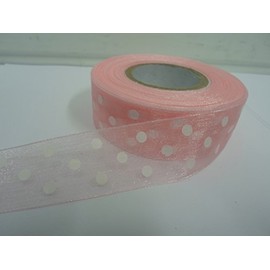 2 metres x 25mm Polka dot Sheer Organza Ribbon Baby Light Pink with White Spots dots 25 mm 2.5cm