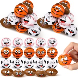 Arrowbash 36 Pcs Mini Face Stress Balls for Boys Girls Mini Basketball, Football, Baseball, Soccer Stress Toys Funny Face Squeeze Balls Anxiety Relief Toys for Party Favors Birthday Gift Decoration