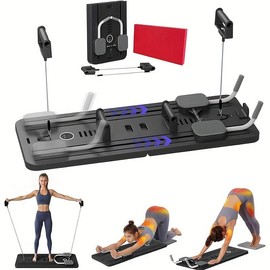 6-in-1 Multifunctional Pilates Fitness Board, Comes with Resistance Bands, Handles, and Jump Rope – High-Quality Home Workout Equipment for Men and Women, Pink/Purple/Black, Gym Accessories - Color: Pink