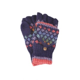 Pachamama Women Wool Fingerless Glove Mittens Handknitted Navy Multicoloured One-Size Handmade Extra Warm Fair Trade