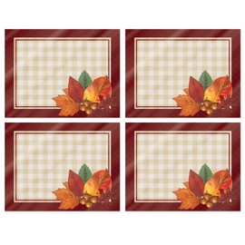 Beistle 4 Piece 10" x 13" Plastic Autumn Fall Placemats For Dining Table Harvest Theme Thanksgiving Dinnerware Party Decorations Supplies, Made In USA Since 1900, Brown/Tan/Red/Orange/Yellow/Green